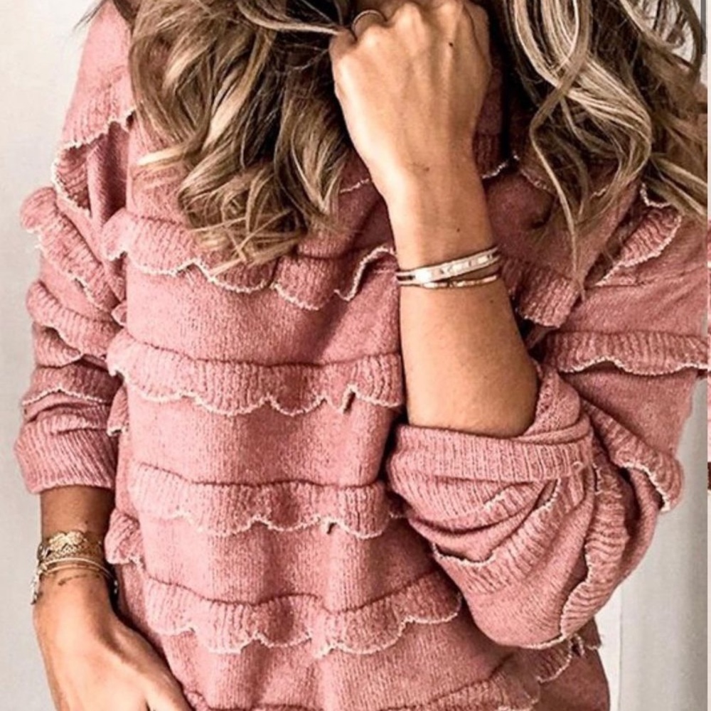 Dusty rose knit sweater with ruffles - Picture 2 of 3